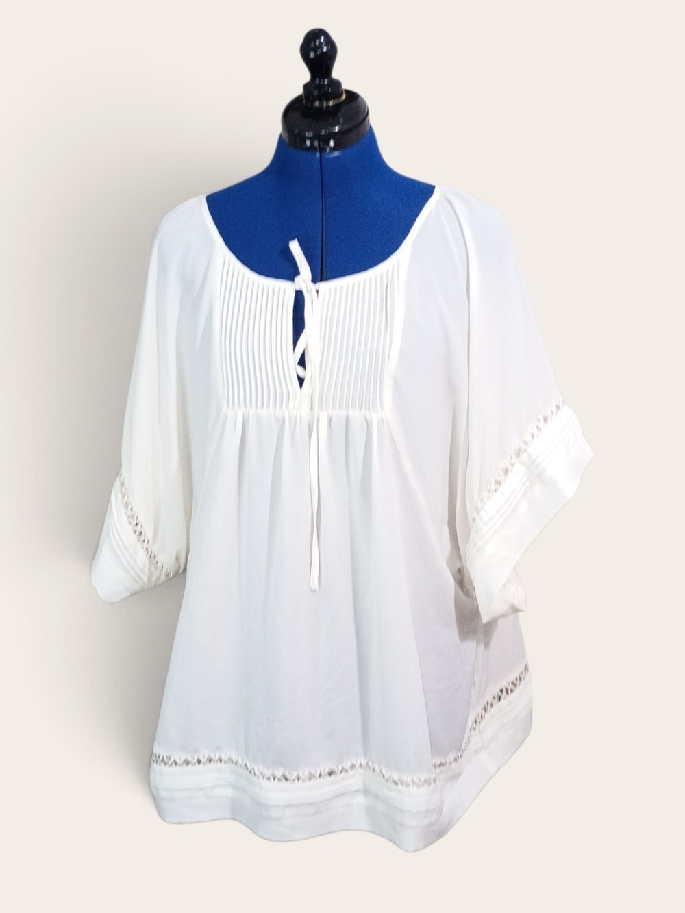 Marc Bouwer White Boho Blouse with Pintuck Detail